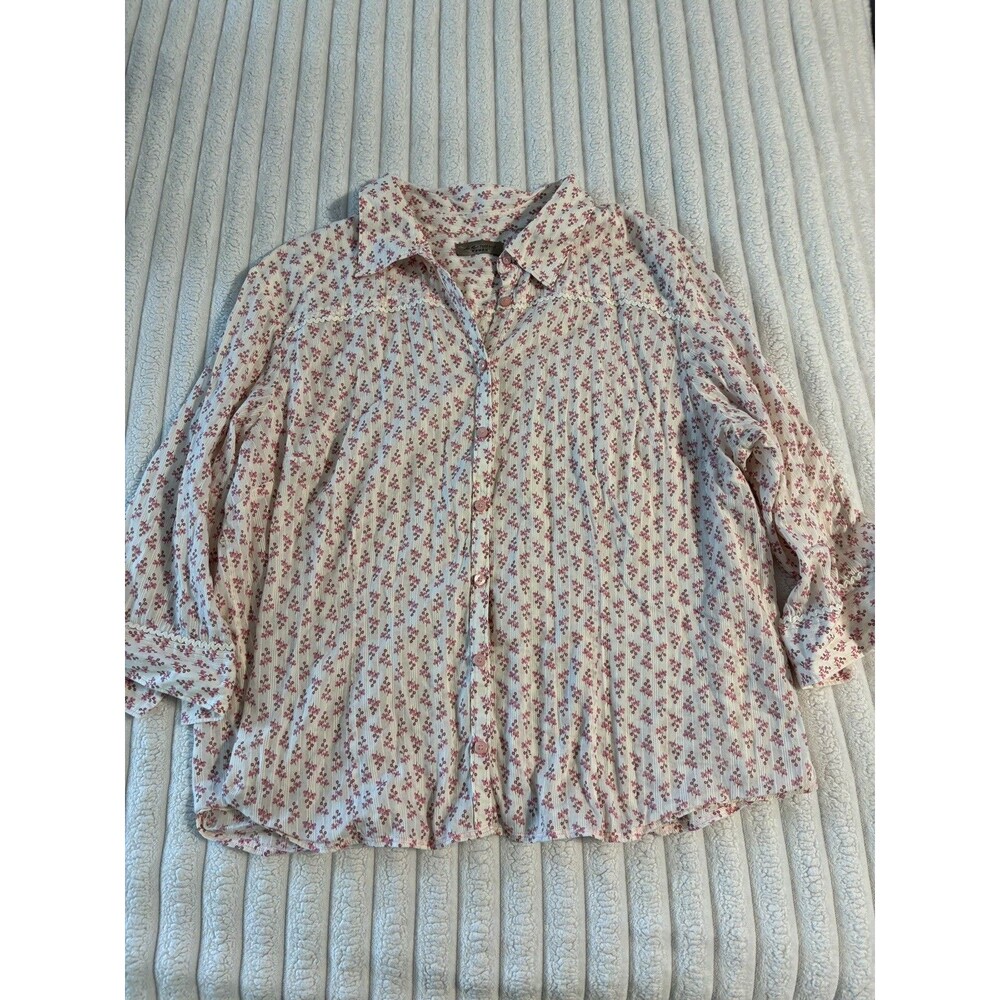 i.e. relaxed button up dainty floral long sleeve blouse top women’s 3XL pink